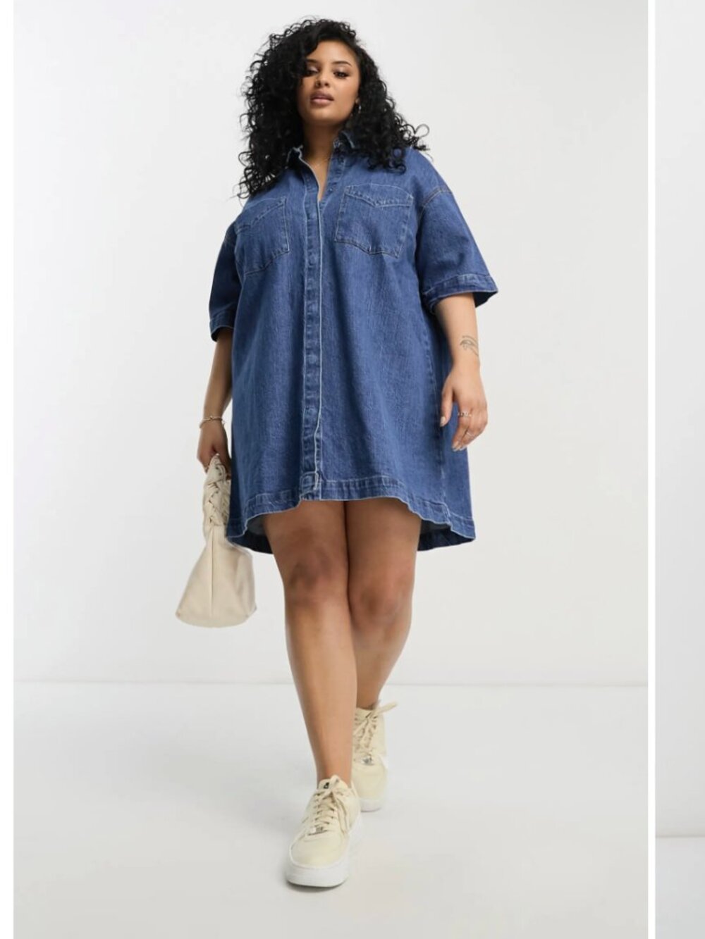 ASOS Curve Relaxed Fit Denim Shirtdress Size 18 Snap Western Casual Pockets